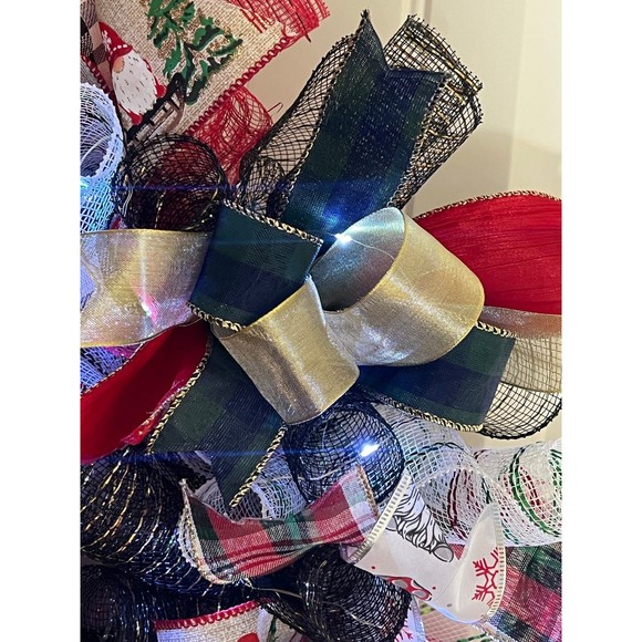 Handmade Merry Christmas Gnome Holiday Ribbon Door Wreath 22 ins W46 - Picture 7 of 11